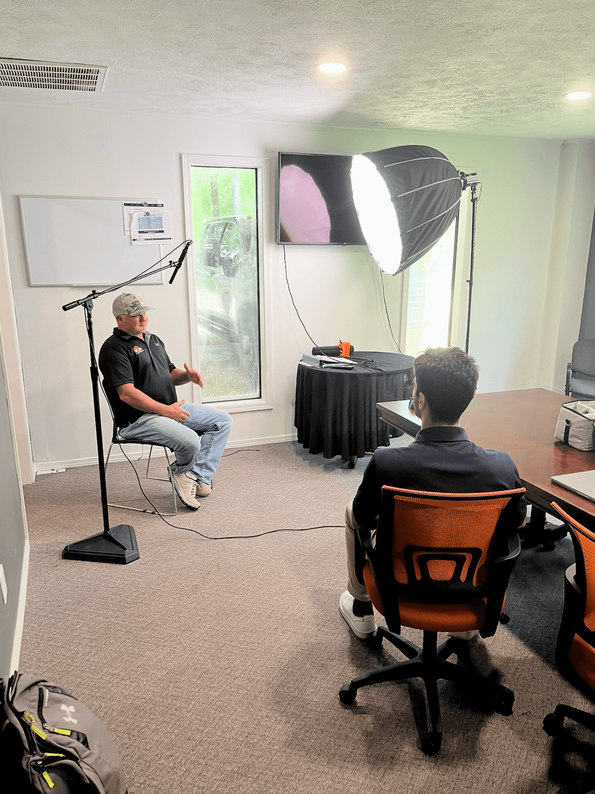 Filming a customer interview